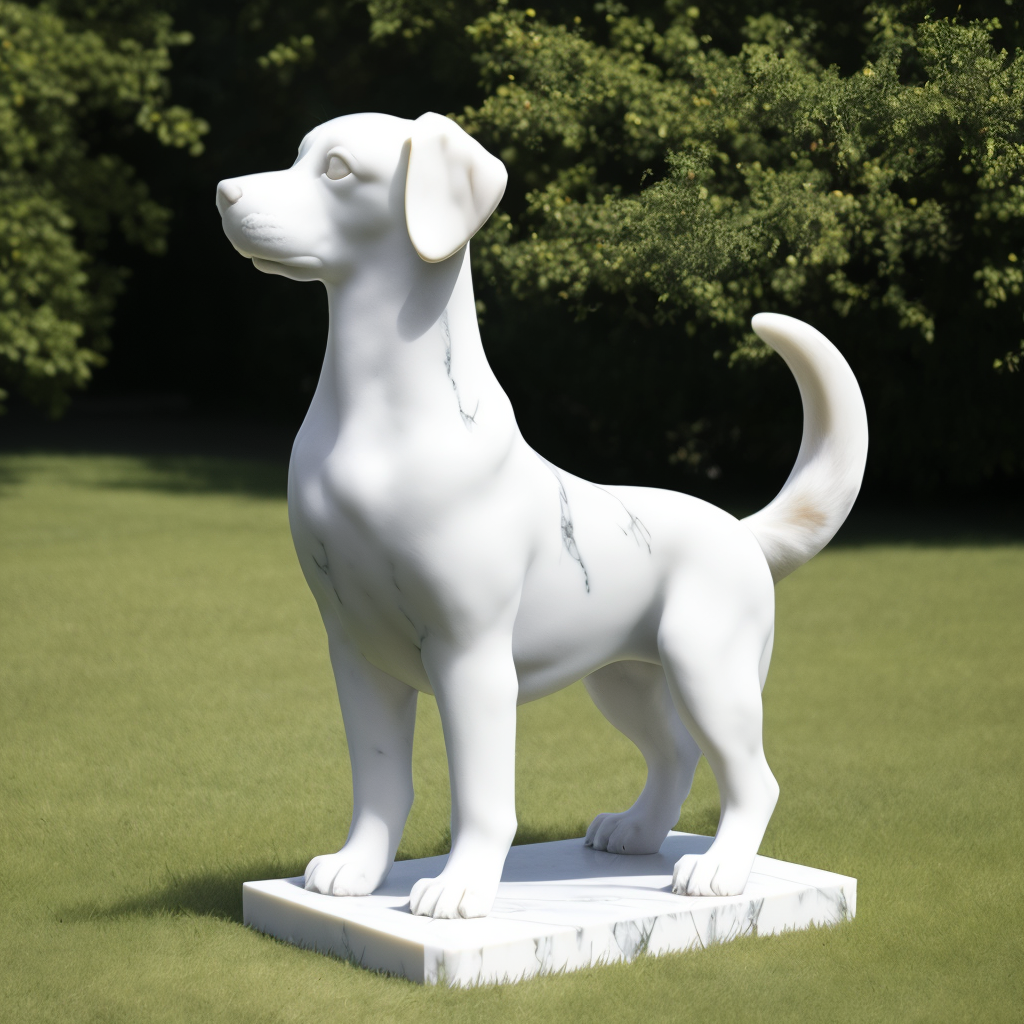 00087-1563587309-a (marblecarvingcd, marble, white_1.2, shiny_1.2) dog, (solo_1.2), standing in lawn, , no humans, high quality, realistic, photo.png